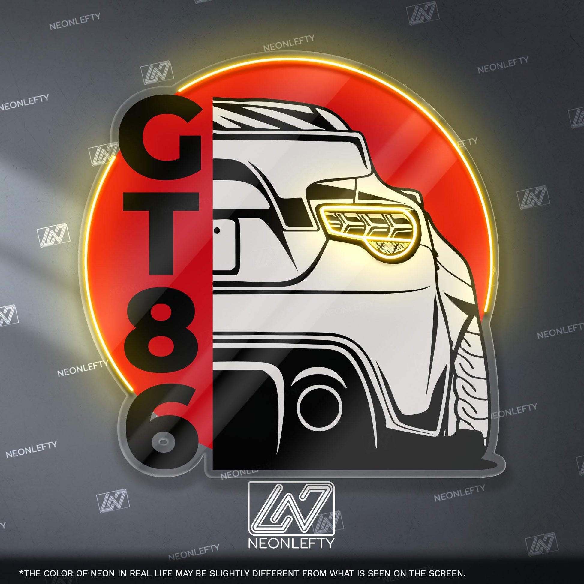 Toyota GT86 Neon Sign - Rear view wall art of iconic JDM coupe, perfect for garage, man cave, tuner setup or drift car enthusiast collection