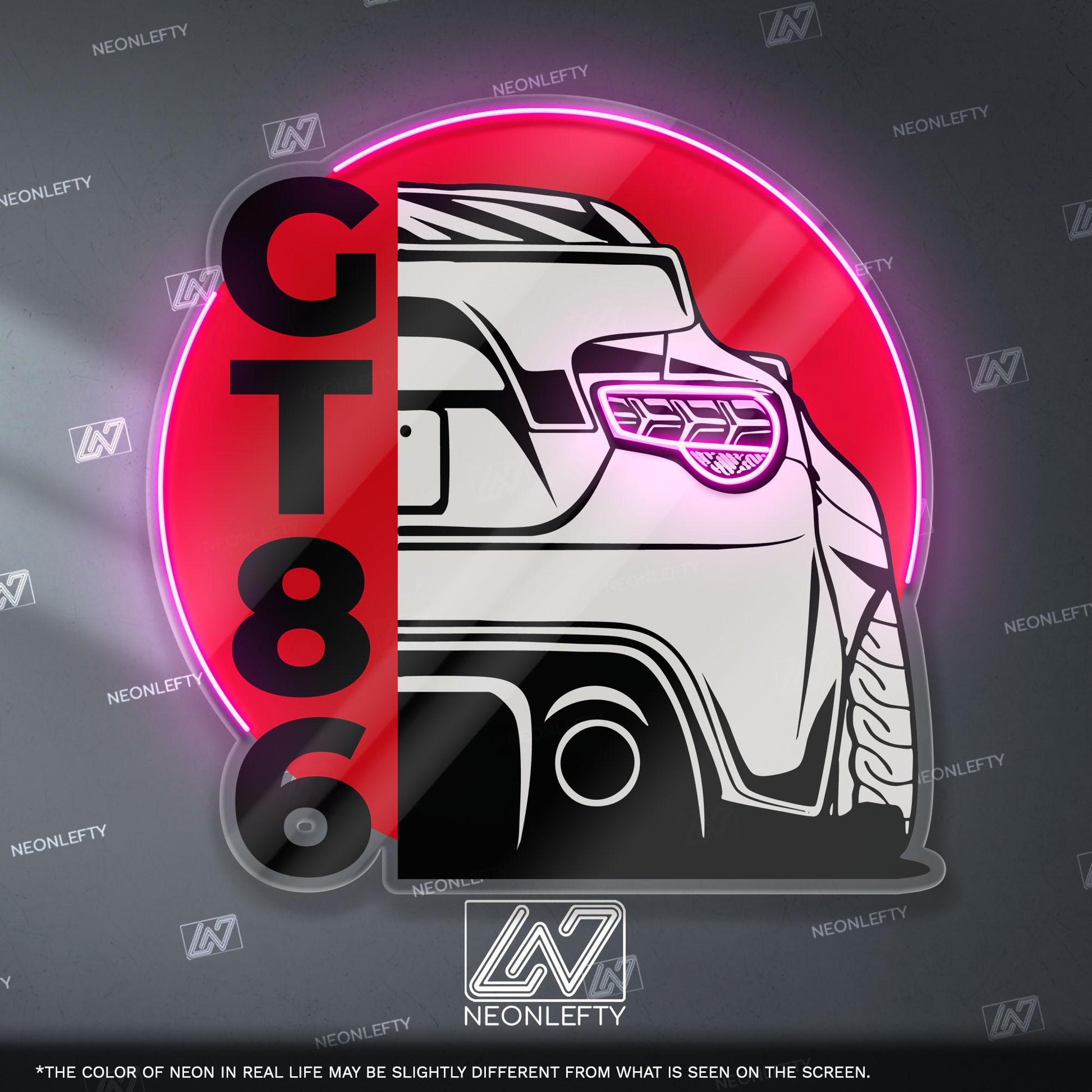 Toyota GT86 Neon Sign - Rear view wall art of iconic JDM coupe, perfect for garage, man cave, tuner setup or drift car enthusiast collection