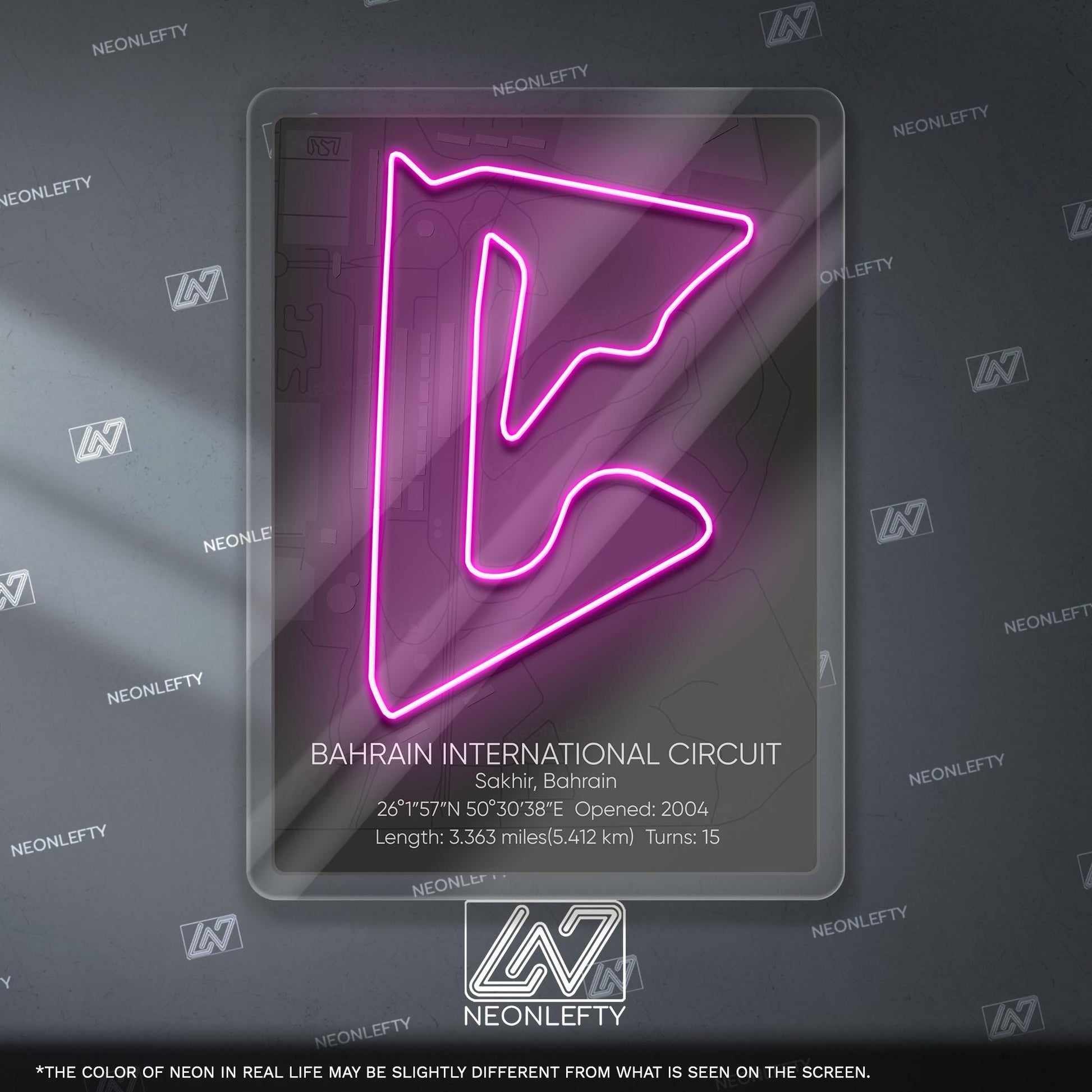 Bahrain Circuit Neon Sign - Modern Formula 1 track wall art inspired by the Grand Prix, perfect for garage, man cave or racing space