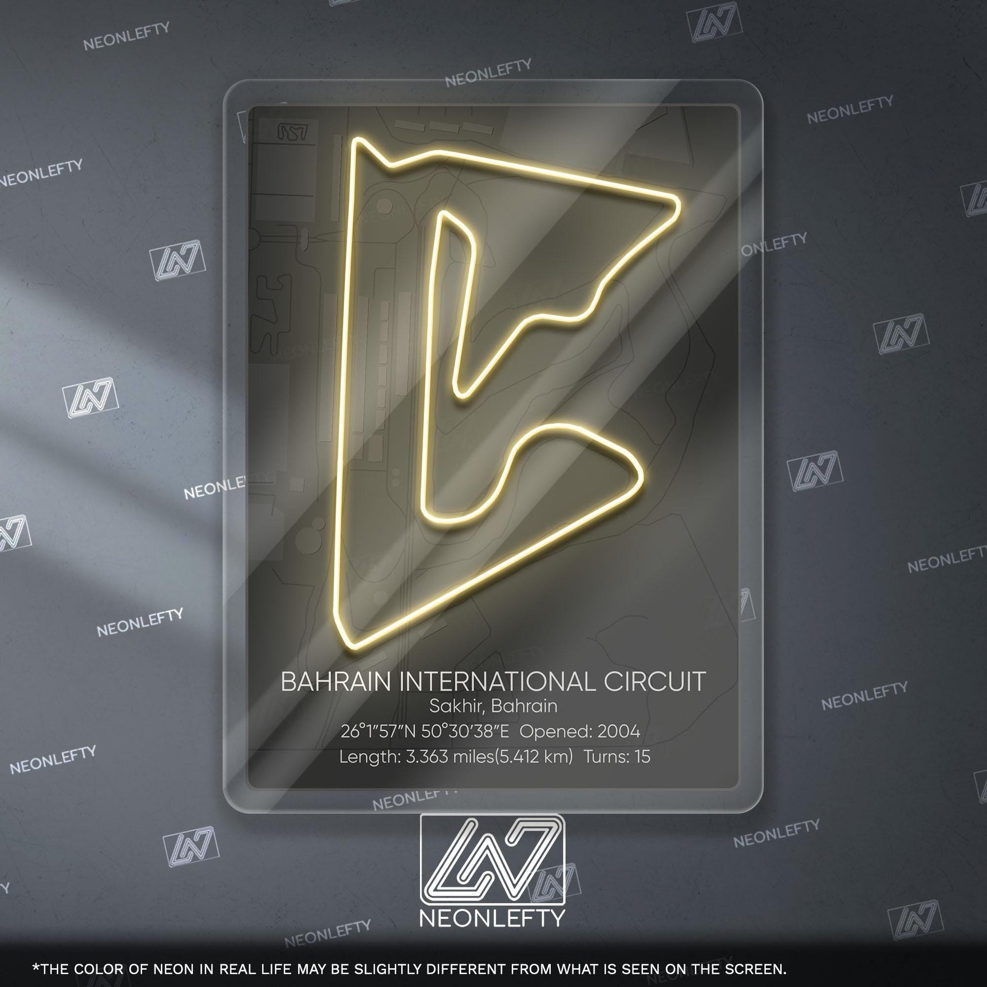 Bahrain Circuit Neon Sign - Modern Formula 1 track wall art inspired by the Grand Prix, perfect for garage, man cave or racing space