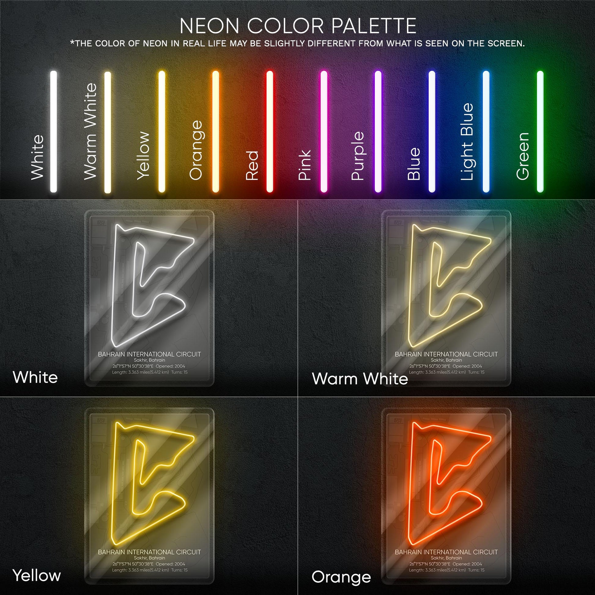 Bahrain Circuit Neon Sign - Modern Formula 1 track wall art inspired by the Grand Prix, perfect for garage, man cave or racing space