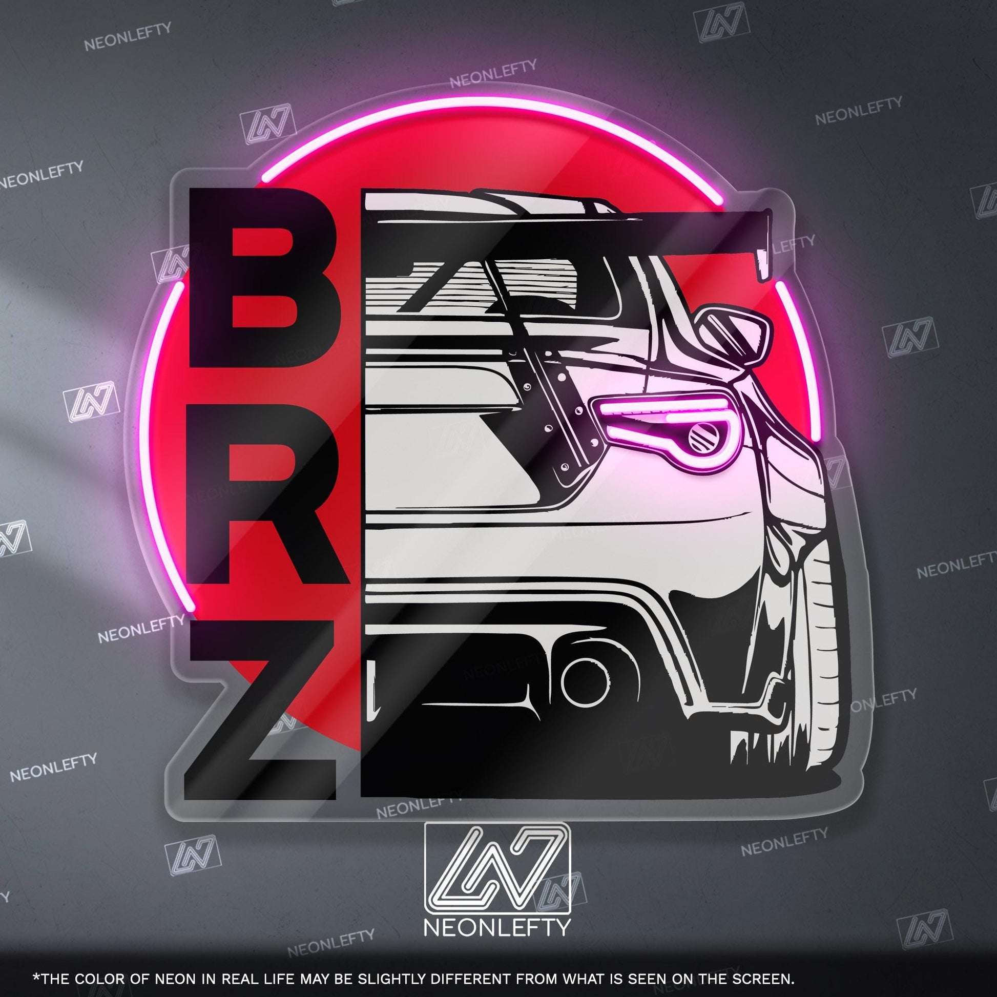 Subaru BRZ Neon Sign - JDM-inspired wall art featuring the iconic BRZ rear view, perfect for garage, man cave, car studio, tuner enthusiast