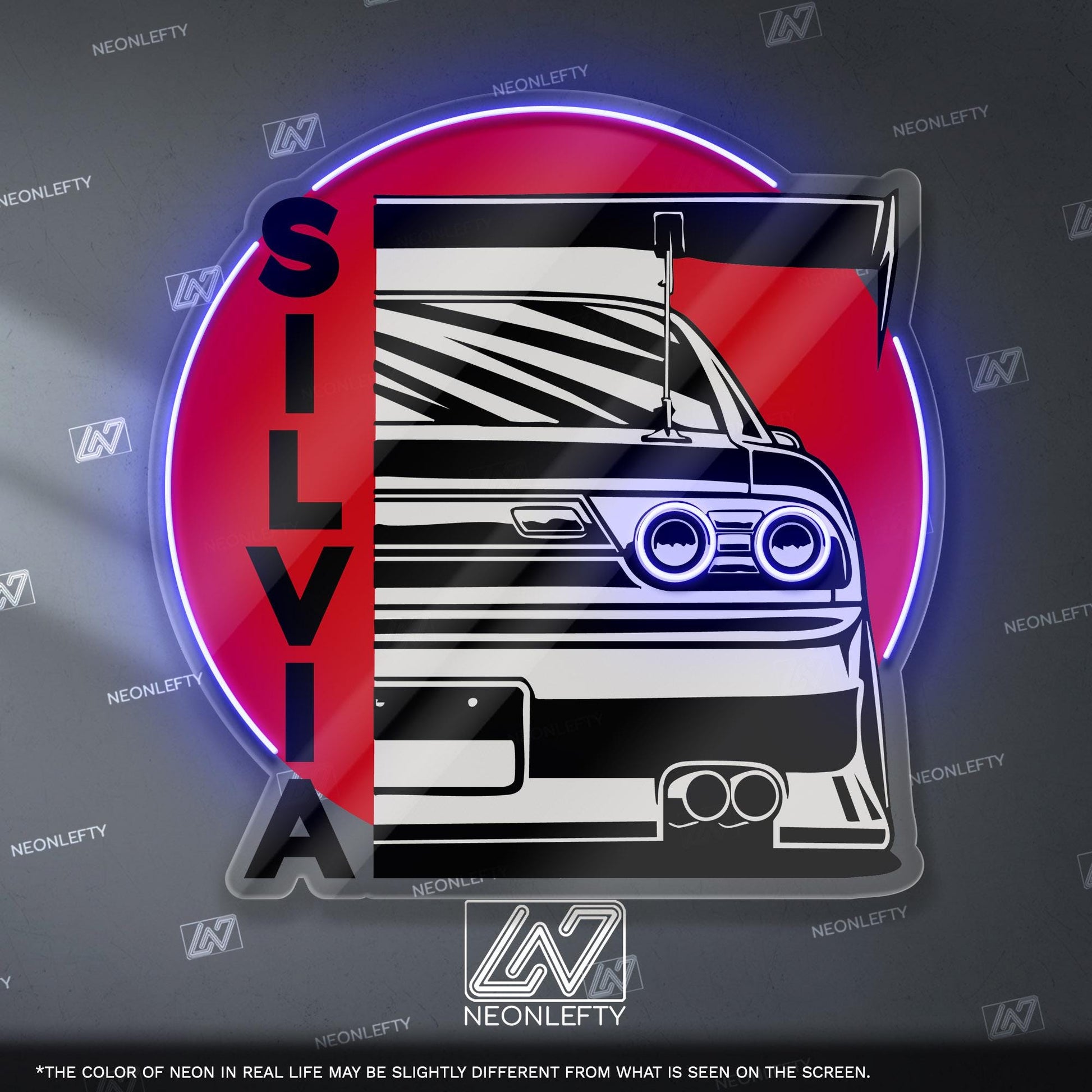 Nissan Silvia Neon Sign - JDM rear view wall art of iconic drift car, perfect for garage, man cave, tuner studio or Japanese street car fan