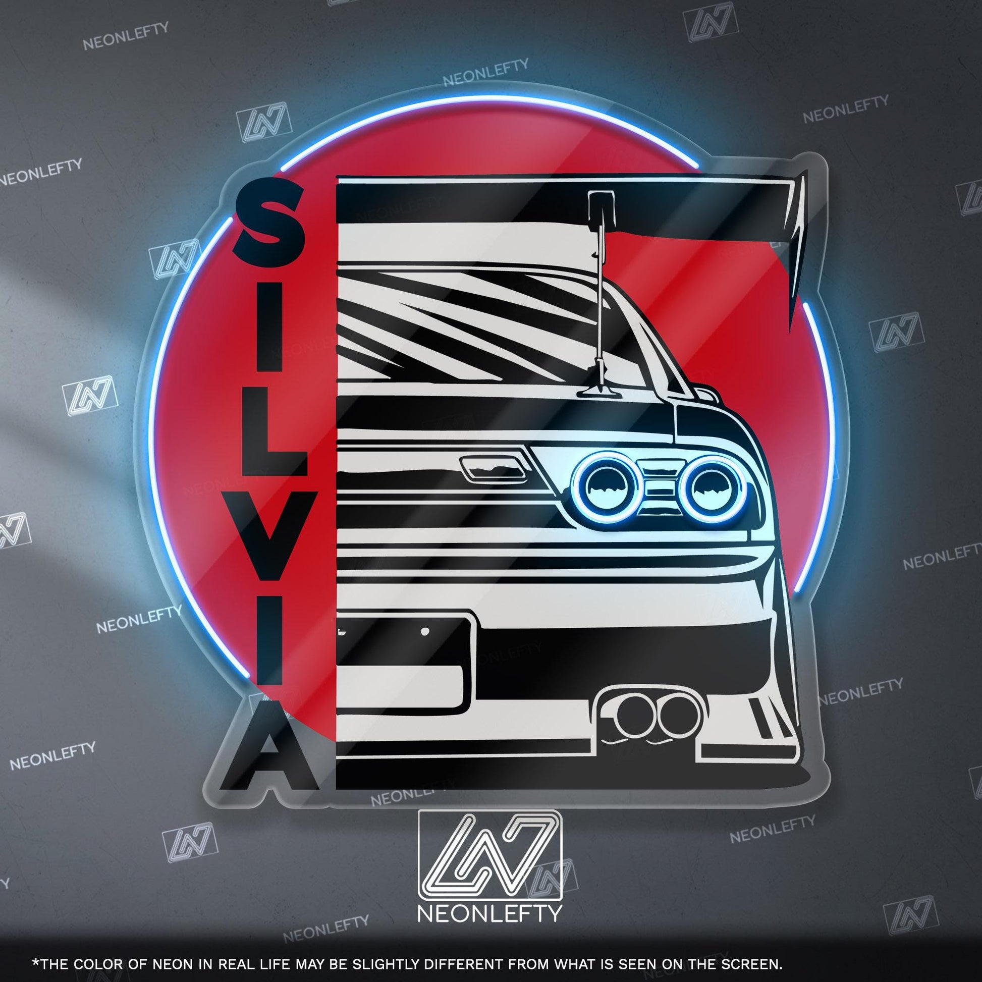 Nissan Silvia Neon Sign - JDM rear view wall art of iconic drift car, perfect for garage, man cave, tuner studio or Japanese street car fan