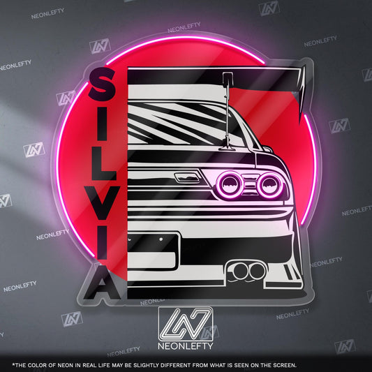 Nissan Silvia Neon Sign - JDM rear view wall art of iconic drift car, perfect for garage, man cave, tuner studio or Japanese street car fan