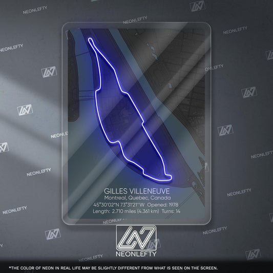 Gilles Villeneuve Neon Sign - Iconic Canadian Formula 1 circuit wall art, perfect for garage, man cave, motorsport room or racing enthusiast