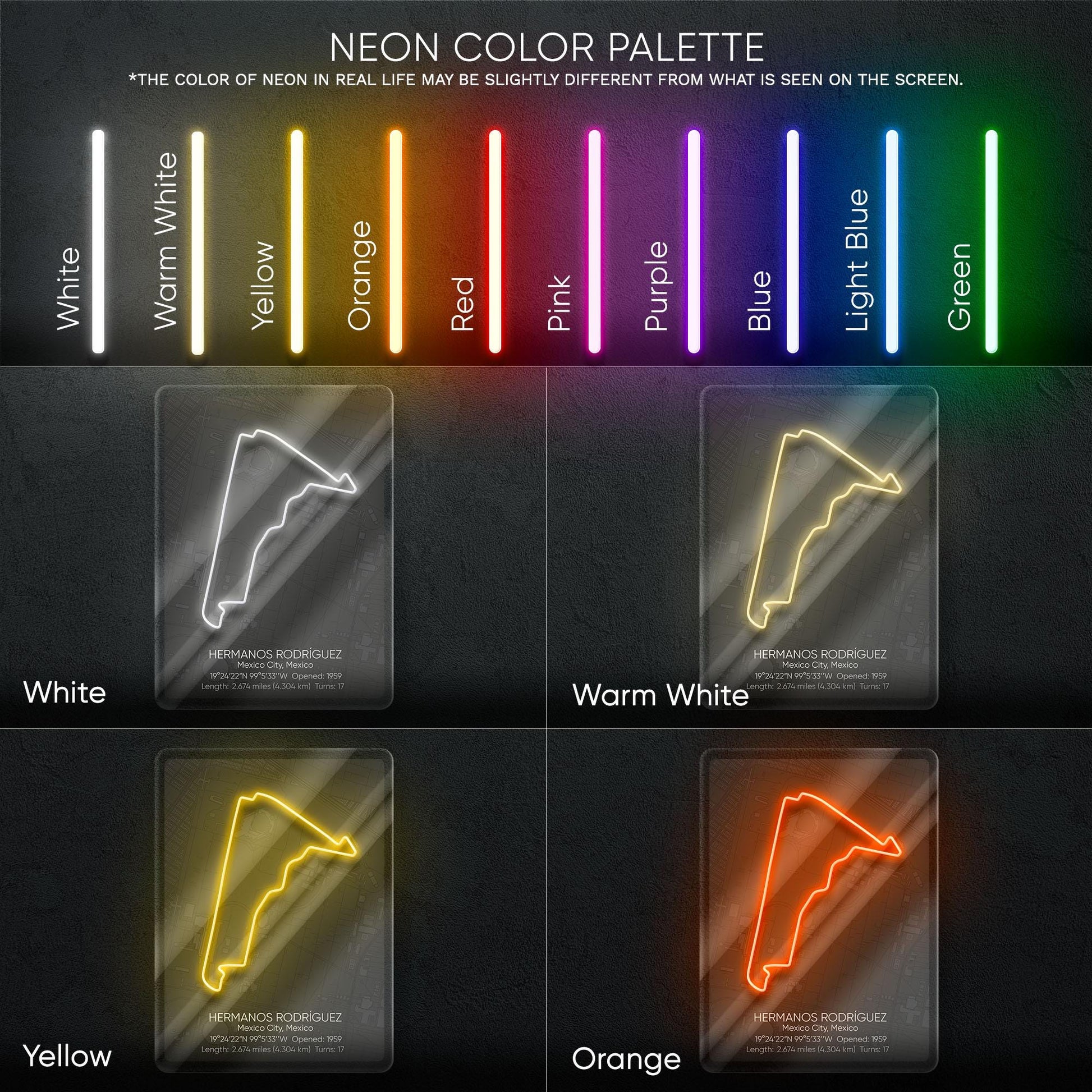 Hermanos Rodríguez Neon Sign - Iconic Mexican Formula 1 circuit wall art, perfect for garage, man cave, motorsport room or racing enthusiast