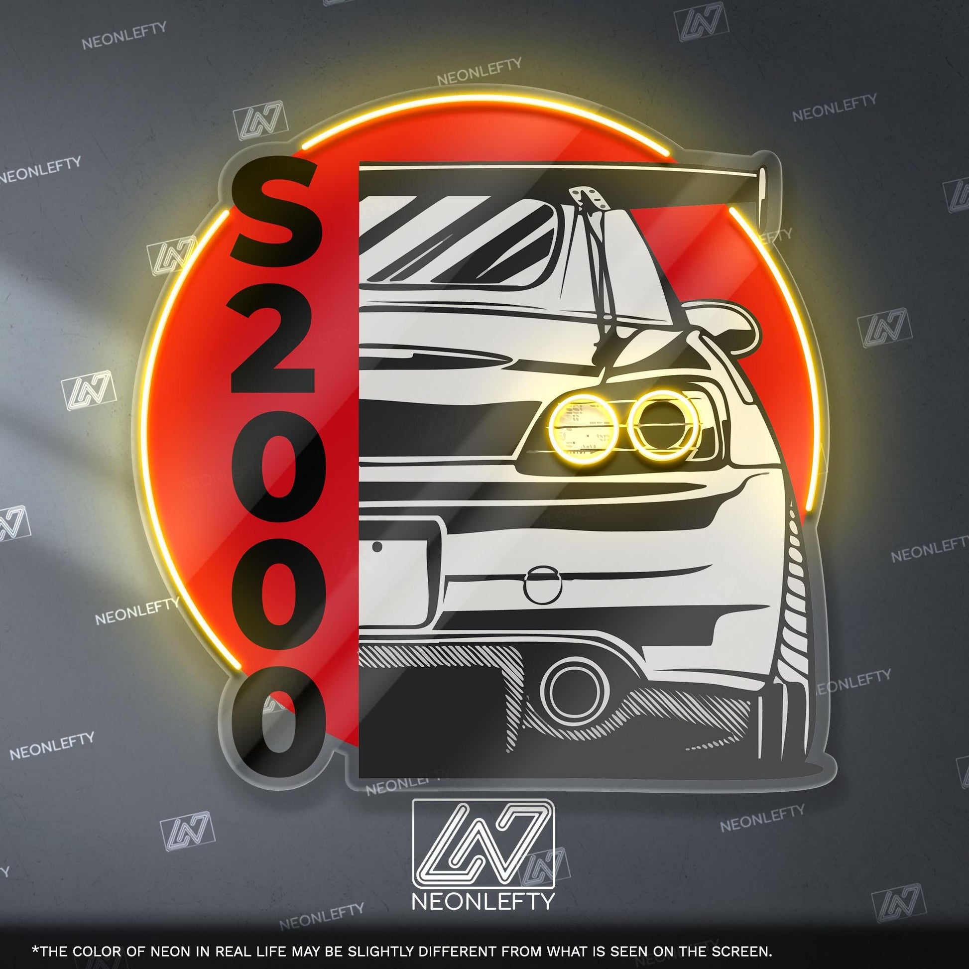 Honda S2000 Neon Sign - Rear car wall art of legendary JDM roadster, perfect for garage, man cave, tuner setup,driving enthusiast collection