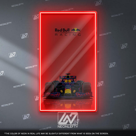 Red Bull Racing F1 Neon Sign - Dynamic front view wall art of iconic Formula 1 team car, perfect for garage, man cave, office or motorsport