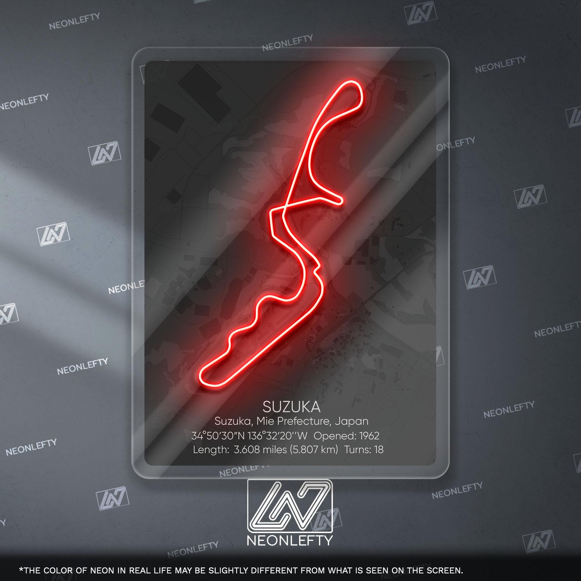 Suzuka Circuit Neon Sign - Legendary Japanese Formula 1 race track wall art for motorsport fans, perfect for garage, man cave JDM enthusiast