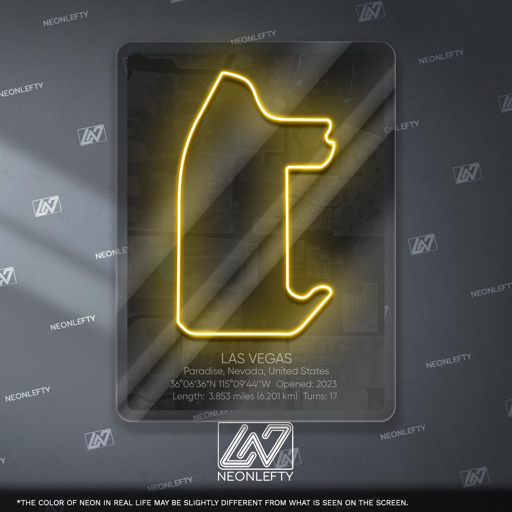 Las Vegas Neon Sign - Iconic Formula 1 track wall art from the Las Vegas Grand Prix, perfect for garage, man cave or racing fan room