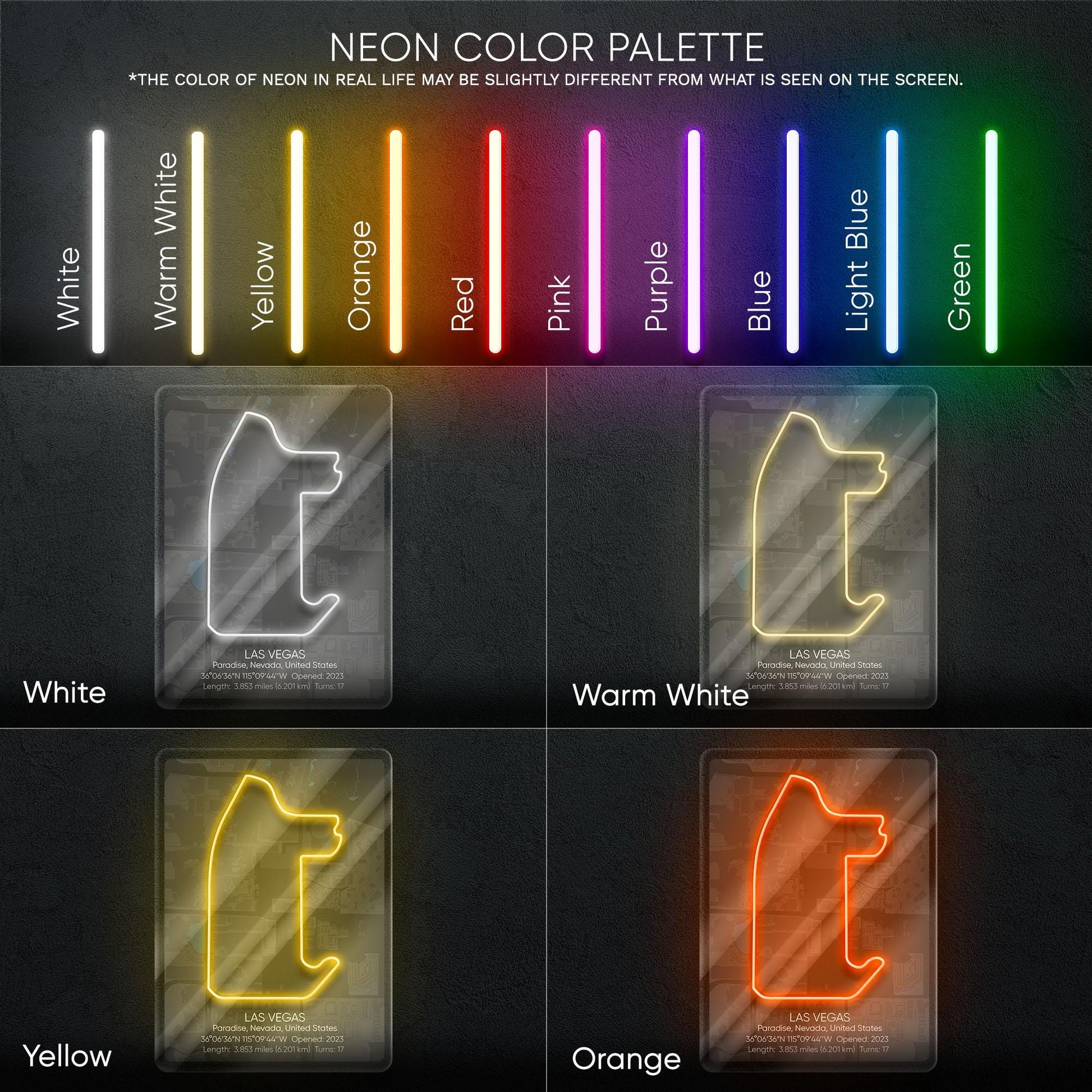 Las Vegas Neon Sign - Iconic Formula 1 track wall art from the Las Vegas Grand Prix, perfect for garage, man cave or racing fan room