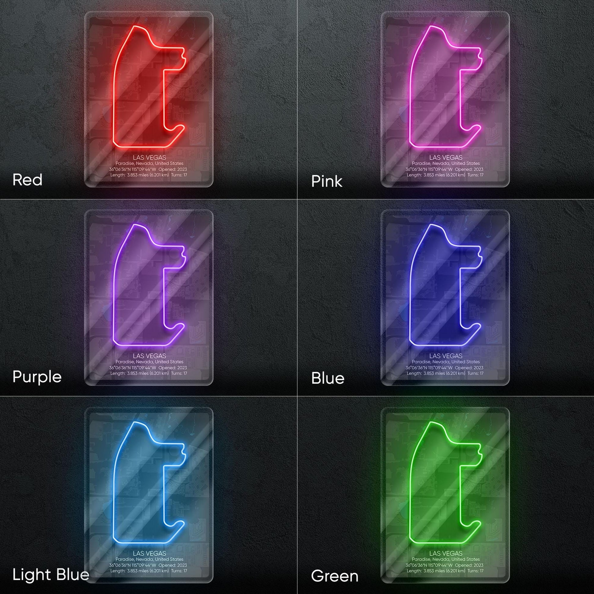 Las Vegas Neon Sign - Iconic Formula 1 track wall art from the Las Vegas Grand Prix, perfect for garage, man cave or racing fan room