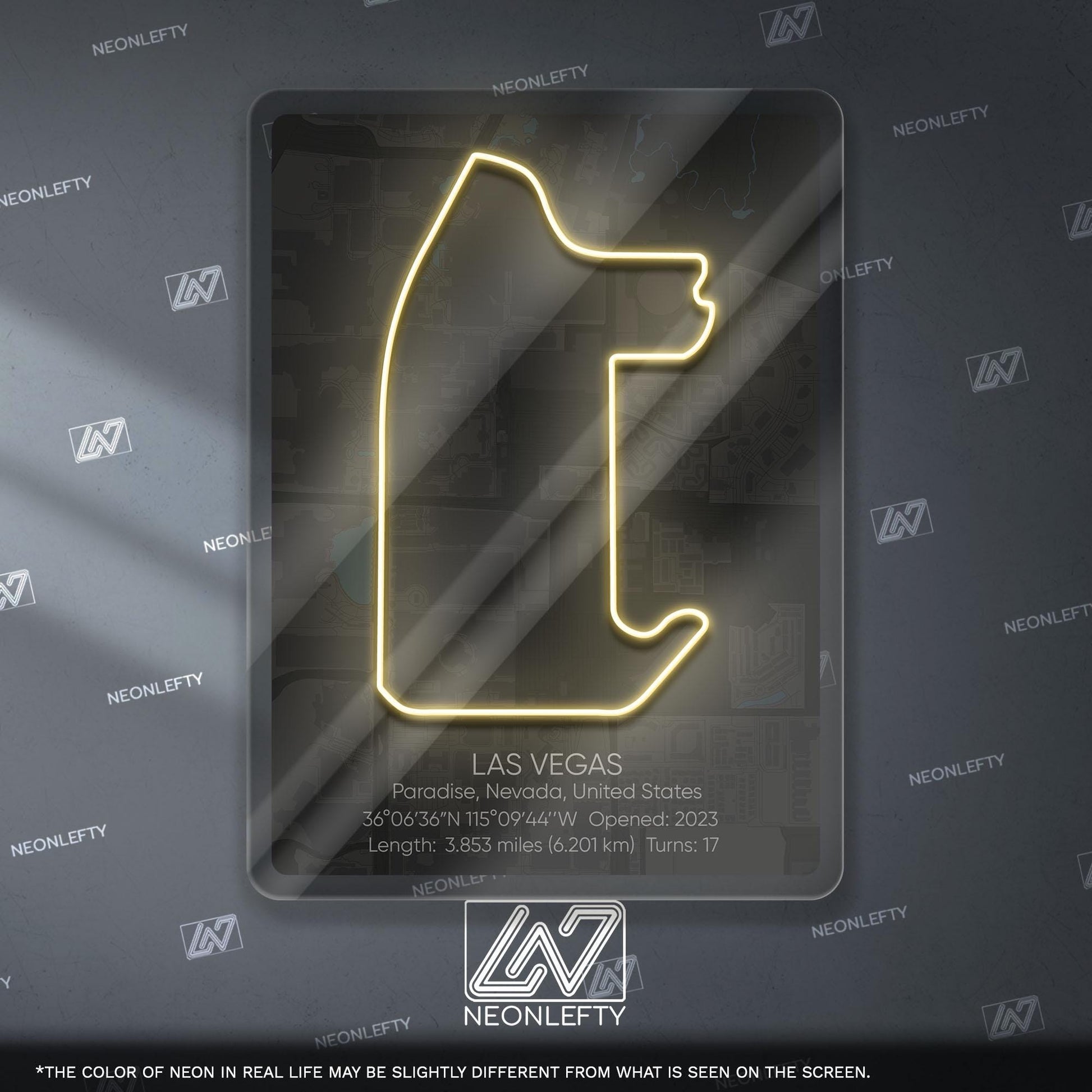 Las Vegas Neon Sign - Iconic Formula 1 track wall art from the Las Vegas Grand Prix, perfect for garage, man cave or racing fan room