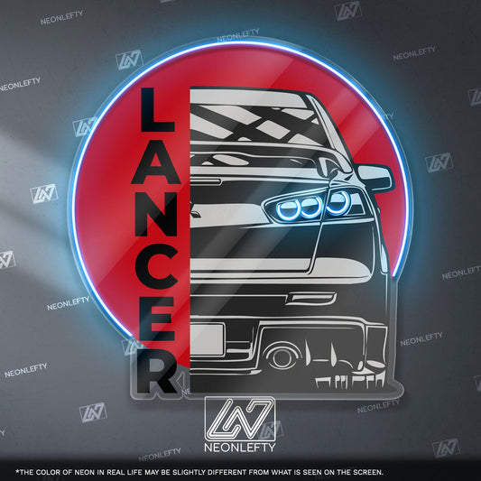 Lancer Evo X neon sign for car enthusiasts, ideal for man caves and gifts.