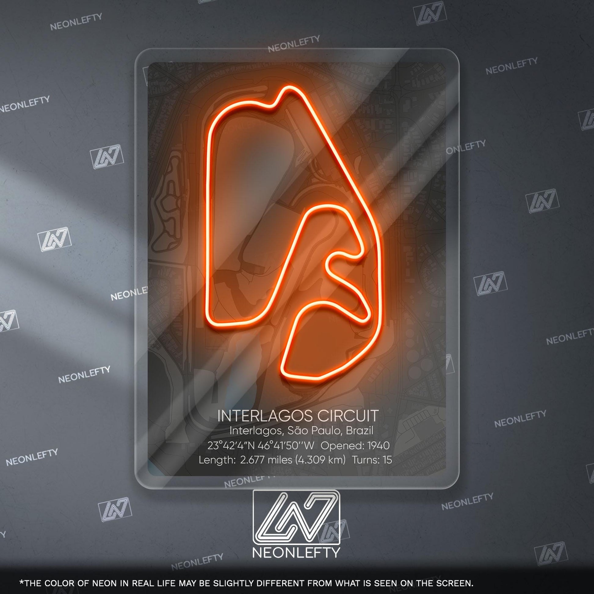 Interlagos Circuit Neon Sign - Iconic Brazilian Formula 1 race track wall art, perfect for garage, man cave, motorsport or racing enthusiast