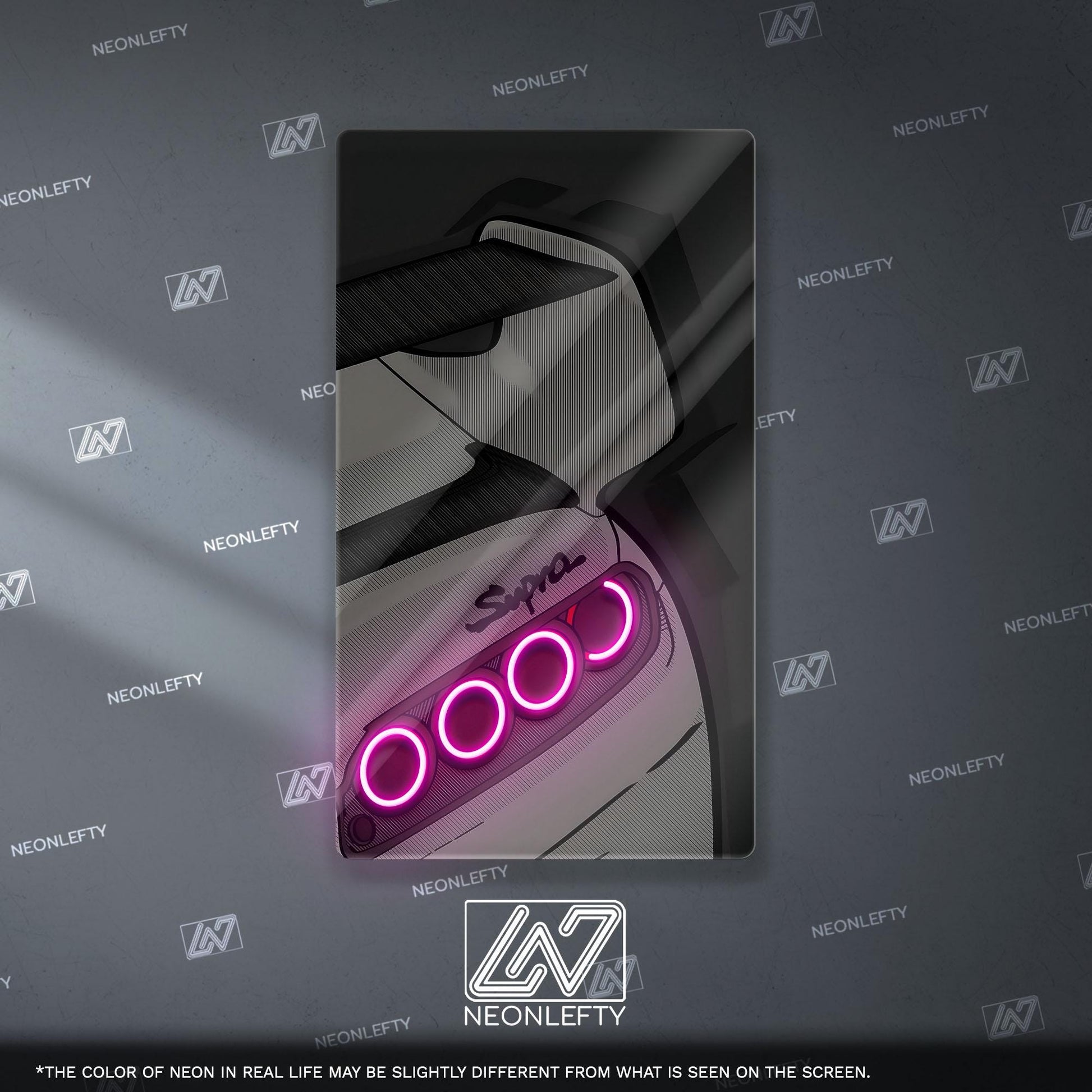 Toyota Supra Neon Sign - Rear view wall art of iconic JDM legend for car lovers, perfect for garage, man cave, tuner setup or drift space
