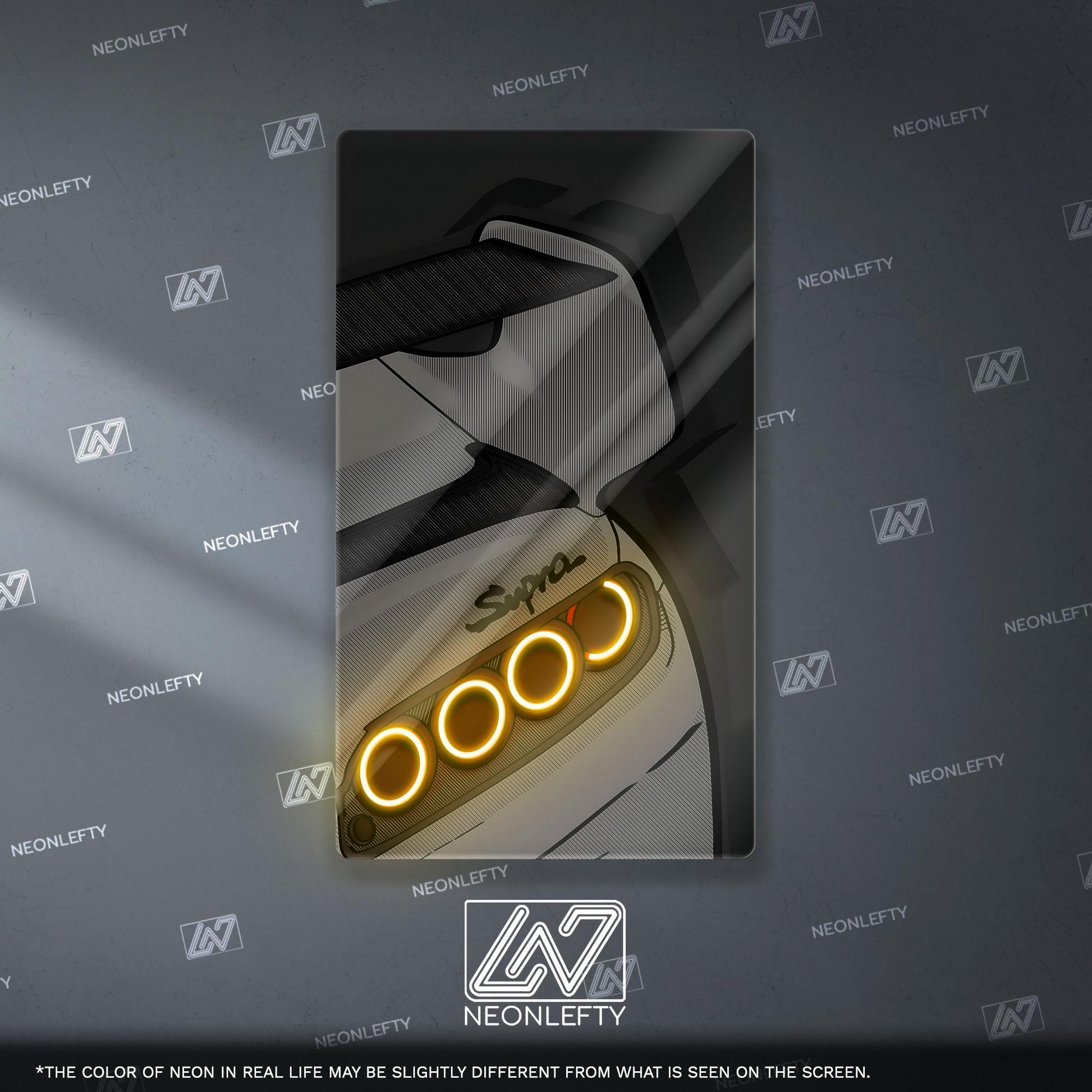 Toyota Supra Neon Sign - Rear view wall art of iconic JDM legend for car lovers, perfect for garage, man cave, tuner setup or drift space