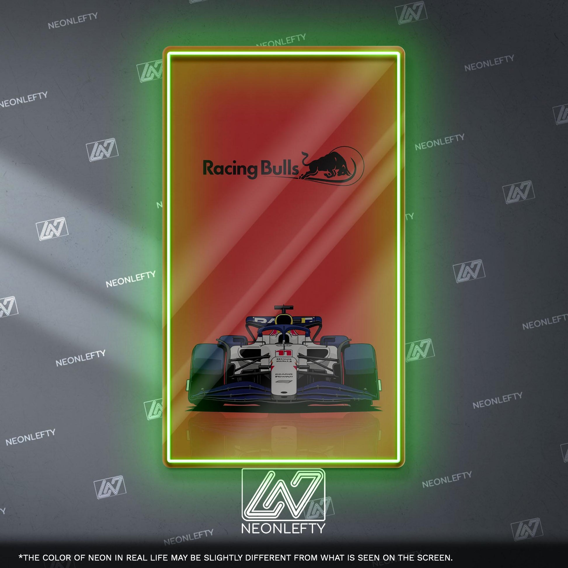 Racing Bulls F1 Neon Sign - Bold front view wall art of Racing Bulls Formula 1 car, perfect for garage, man cave, office or motorsport fan