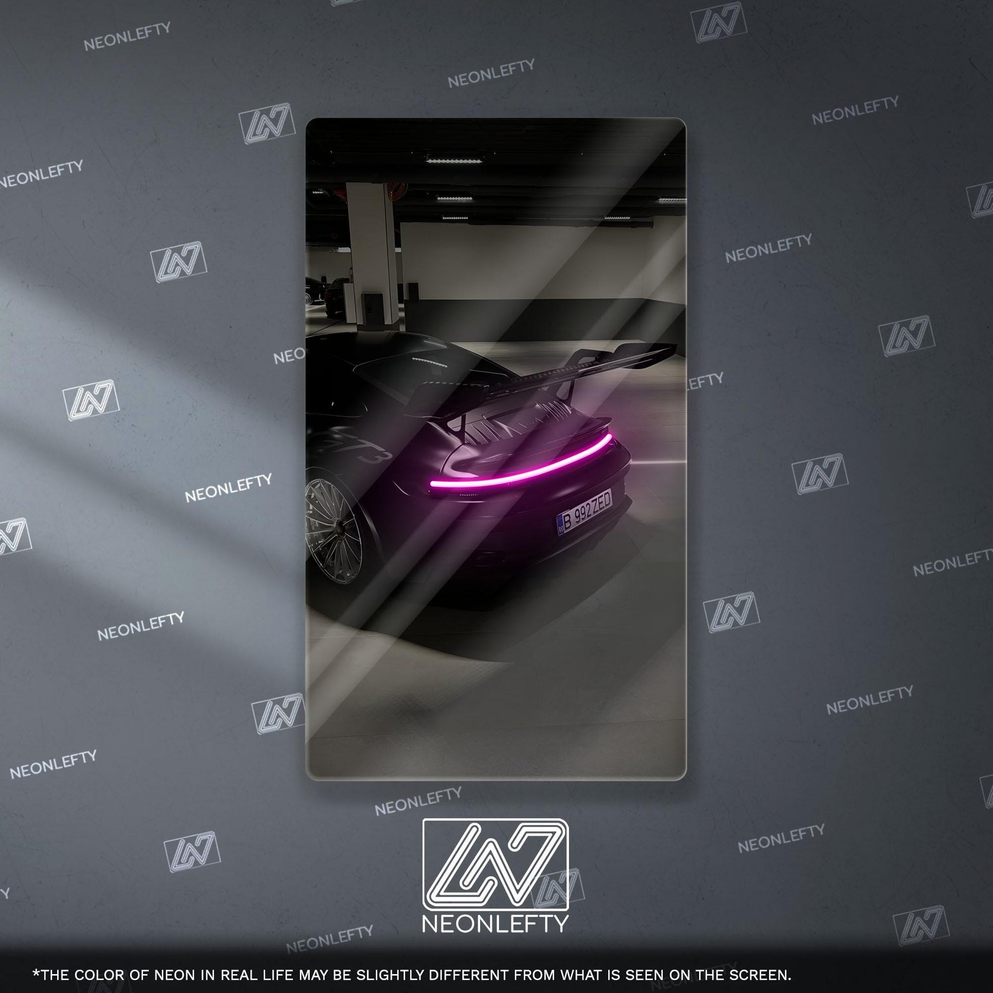 Porsche 911 GT Style Neon Sign - iconic rear view supercar wall decor for garage man cave racing room or luxury automotive interior display