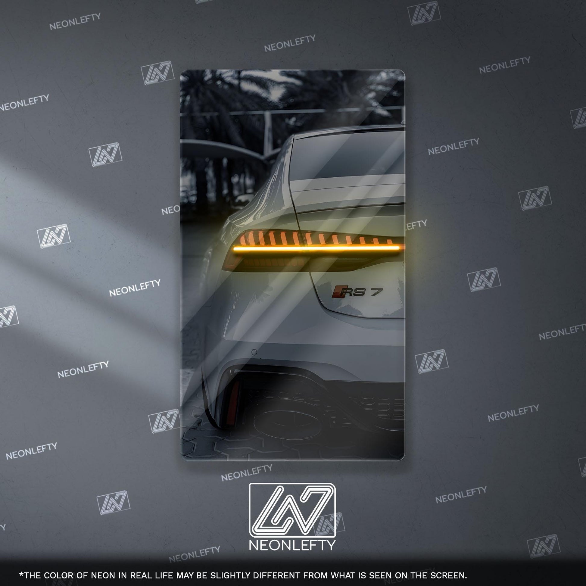 Audi RS7 Neon Sign – modern luxury sport car wall decor for garage man cave racing room or premium automotive interior