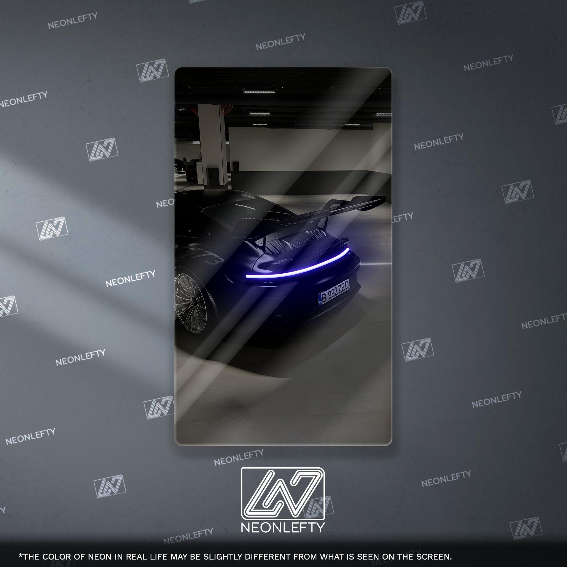 Porsche 911 GT Style Neon Sign - iconic rear view supercar wall decor for garage man cave racing room or luxury automotive interior display