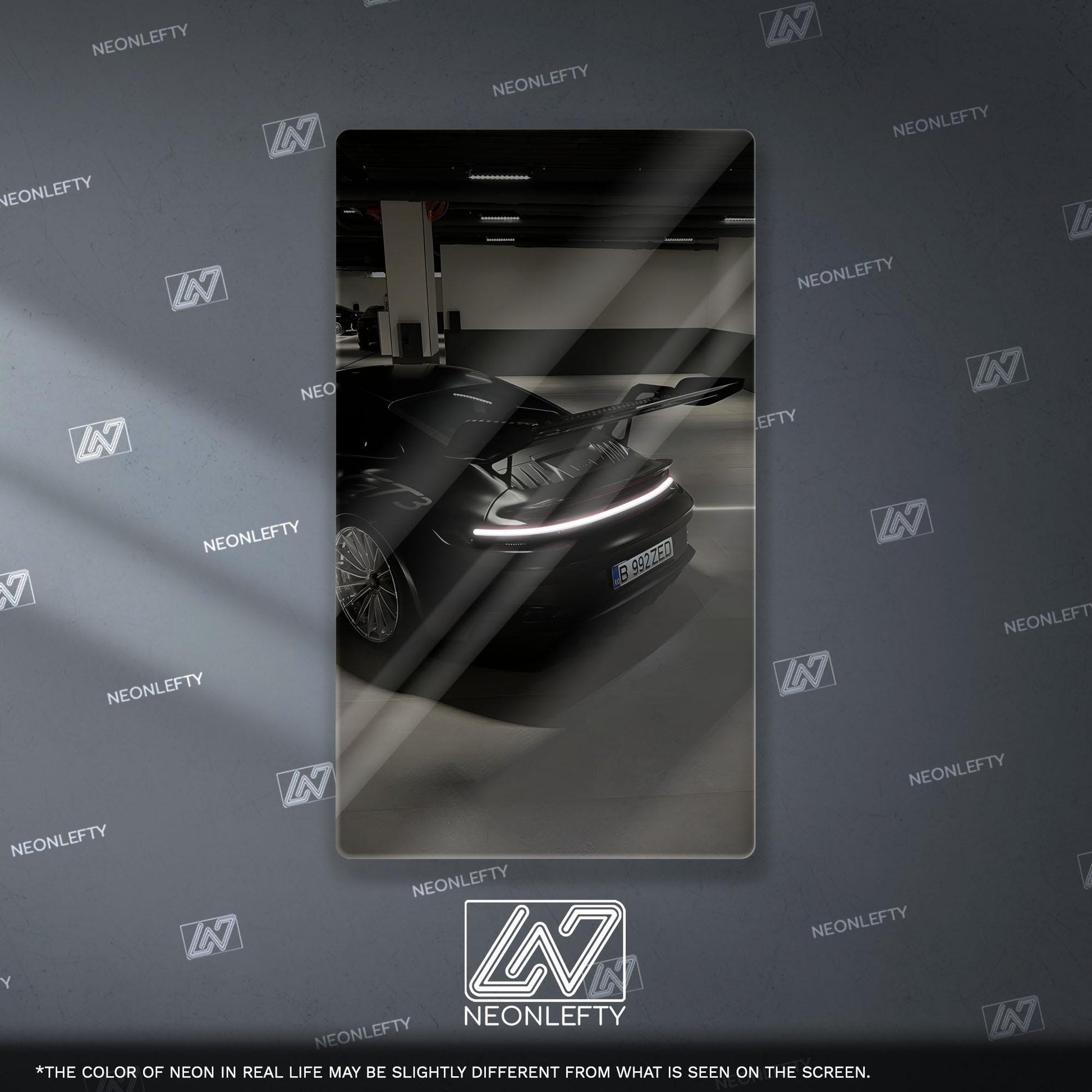 Porsche 911 GT Style Neon Sign - iconic rear view supercar wall decor for garage man cave racing room or luxury automotive interior display