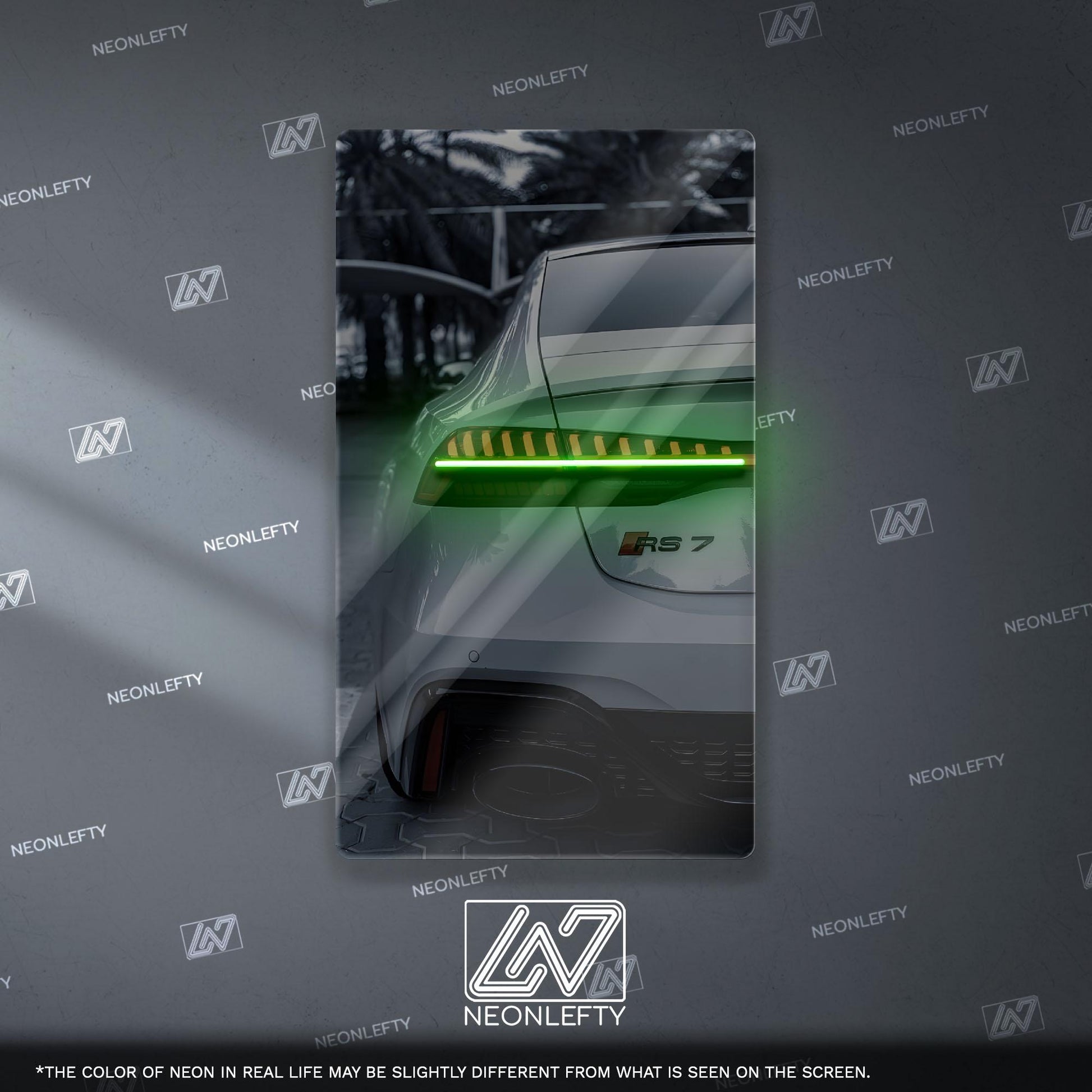Audi RS7 Neon Sign – modern luxury sport car wall decor for garage man cave racing room or premium automotive interior