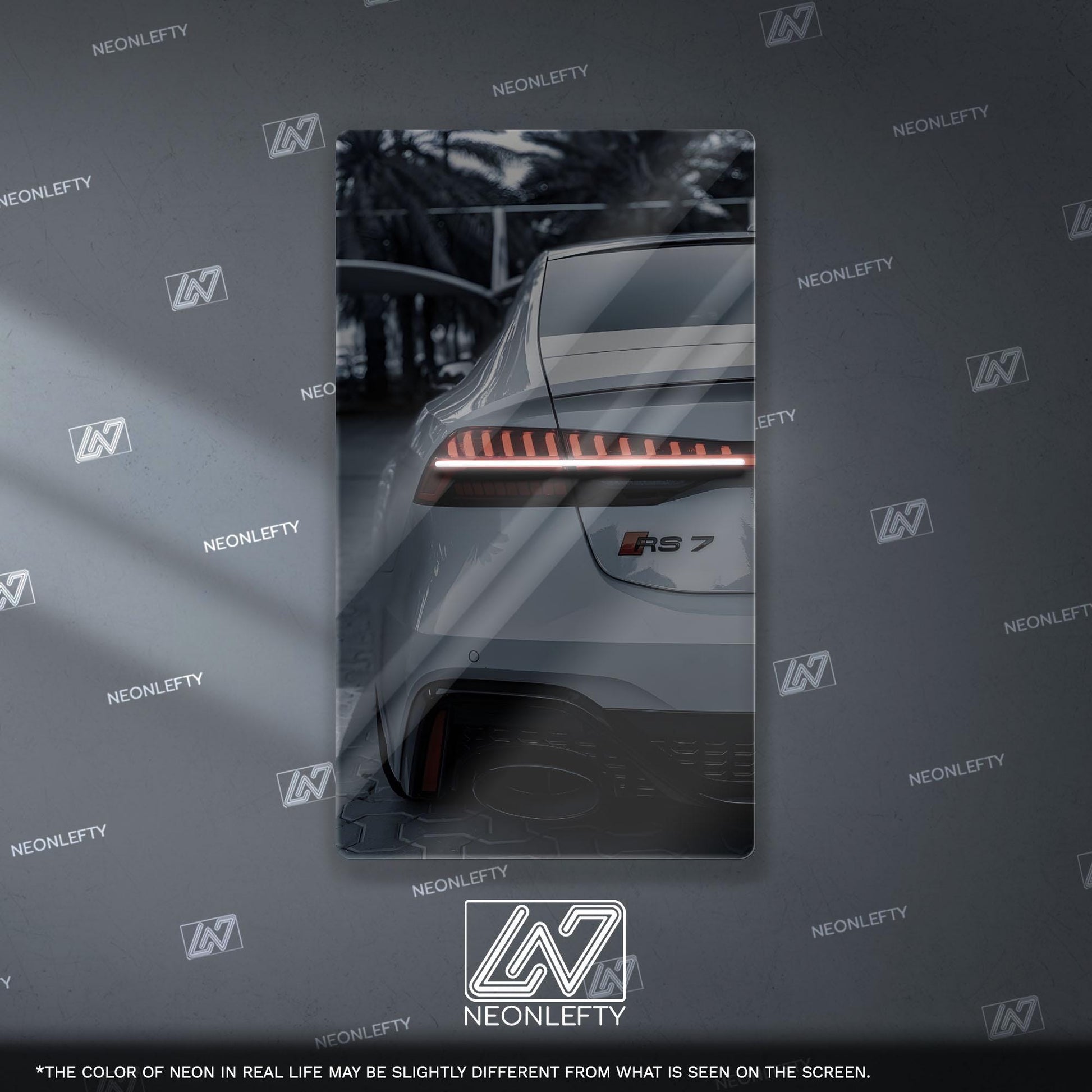 Audi RS7 Neon Sign – modern luxury sport car wall decor for garage man cave racing room or premium automotive interior