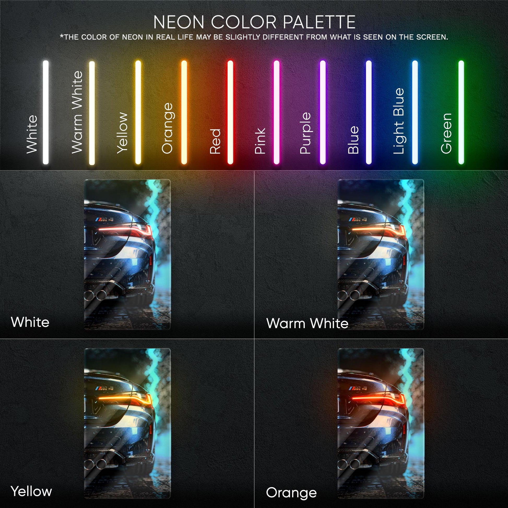 BMW M4 Neon Sign - Aggressive front view wall art inspired by modern performance design, perfect for garage, man cave or car room