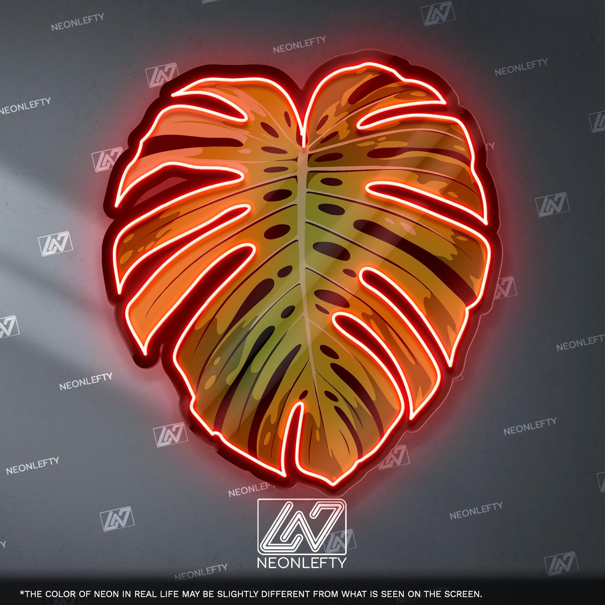 Monstera Leaf Neon Sign - Tropical botanical wall decor inspired by modern jungle style, perfect for living room, bedroom or boho interior