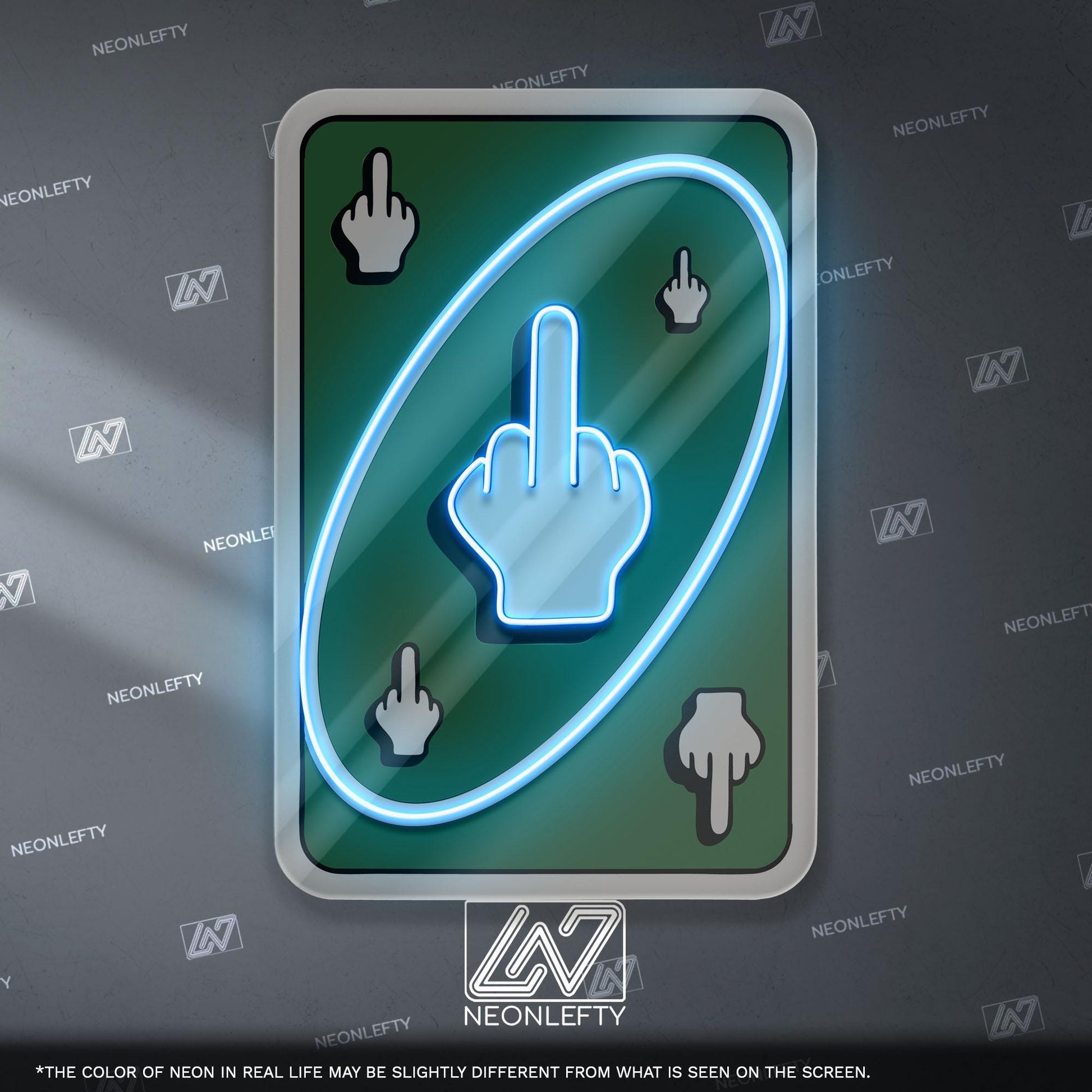 Uno Card Middle Finger Neon Sign – Funny rude card design wall decor, bold party neon art for game room, bar or man cave