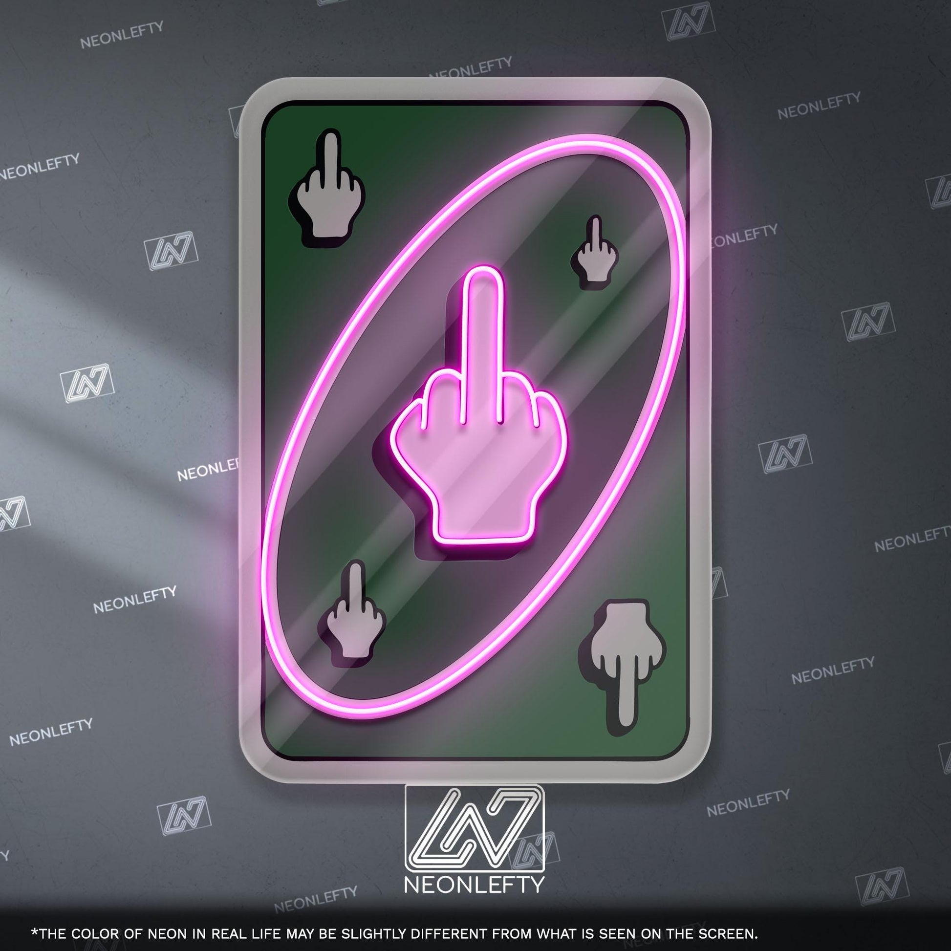 Uno Card Middle Finger Neon Sign – Funny rude card design wall decor, bold party neon art for game room, bar or man cave