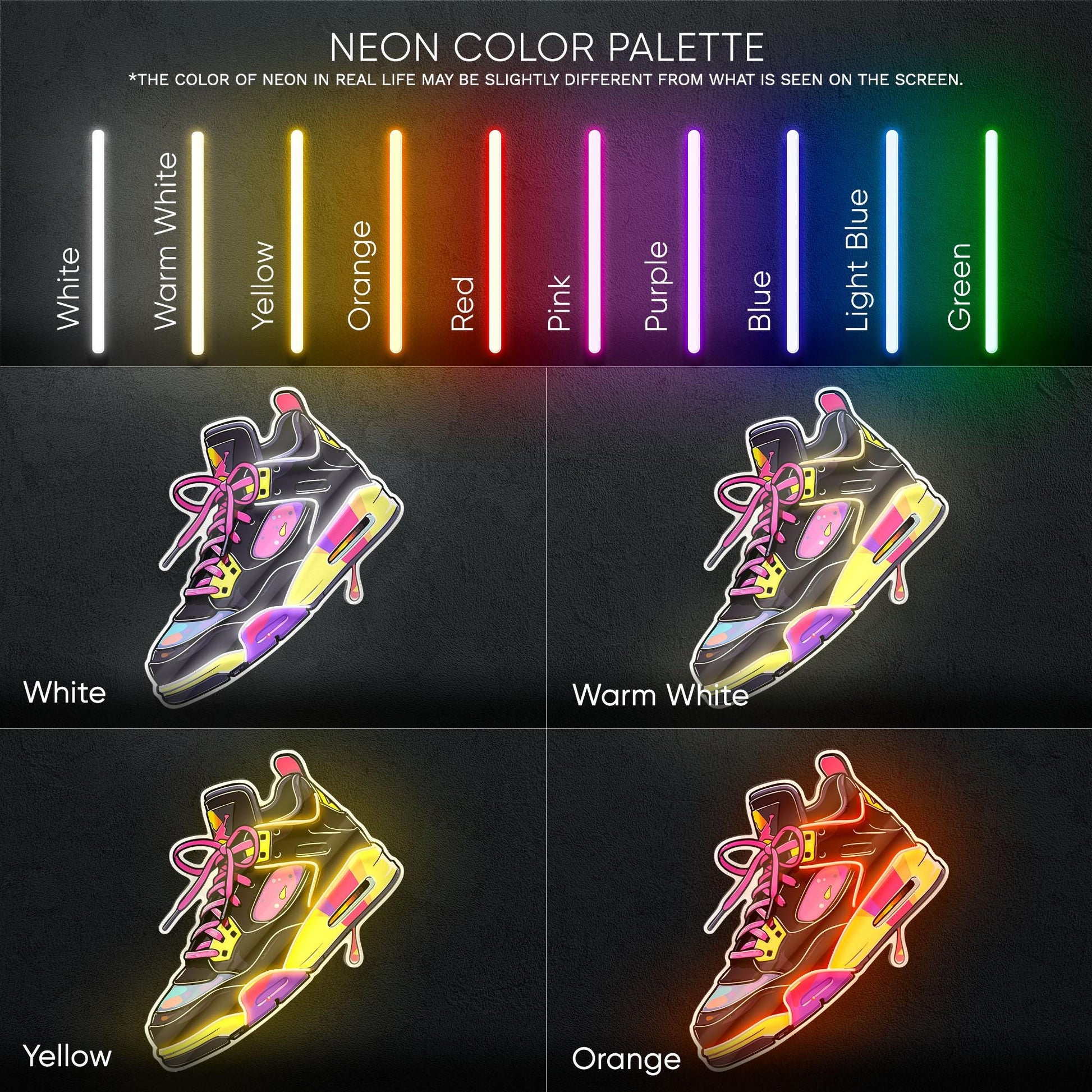 Colorful Sneakers - LED Neon Streetwear Wall Decor, Urban Shoe Illustration, Hype Style Neon Light, Sneakerhead Gift, Modern Room Decor